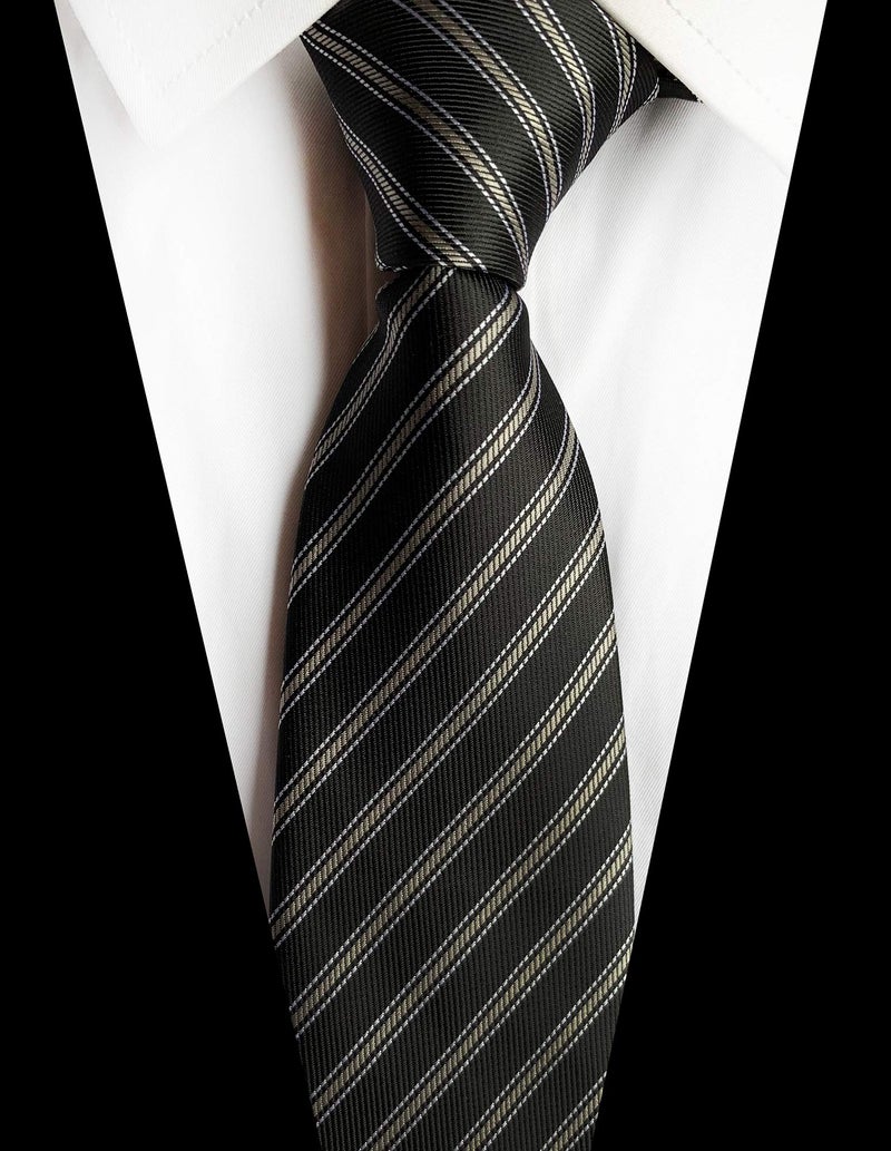Elfeves Men Boys Fashion Black Pencil Striped Silk Ties College School Handmade Daily Dress Suit Neckties - Image 2